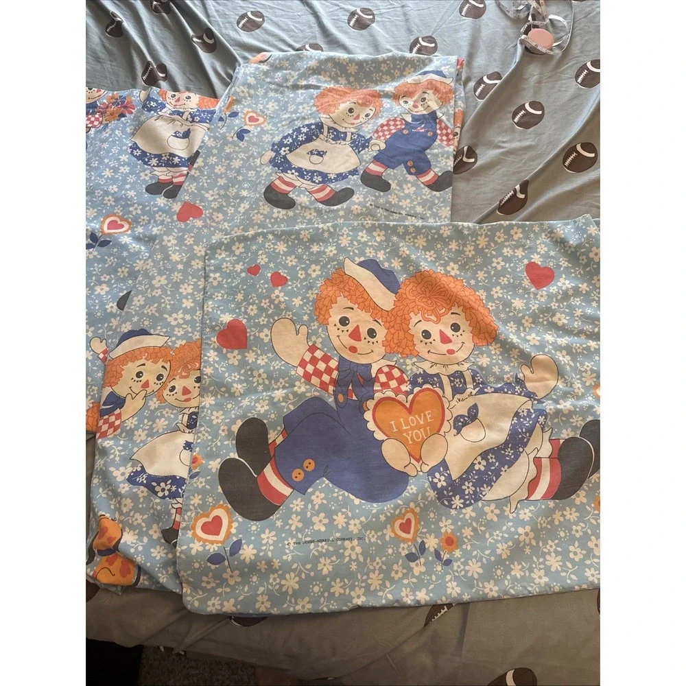 Vtg Raggedy Ann Andy 3 Piece Twin Bedsheet Set Bobbs Merrill Fabric Retro